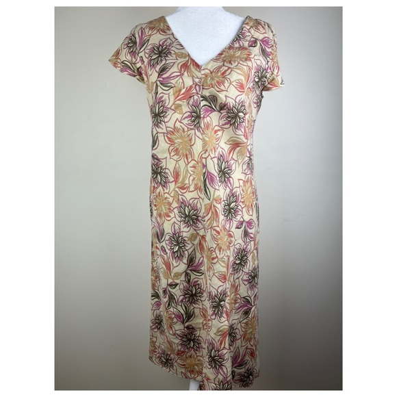 Cut Loose | 100% Linen V Neck Floral Relaxed Fit Midi Shift Dress | M - Picture 1 of 12